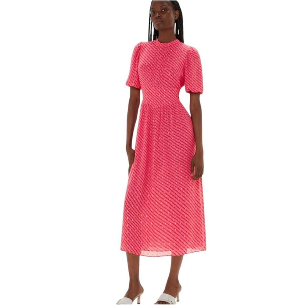Whistles‎ Pink Diagonal Leaf Blair Midi stir Back Dress